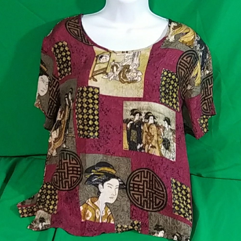 Cocoon bay short sleeve silk top medium